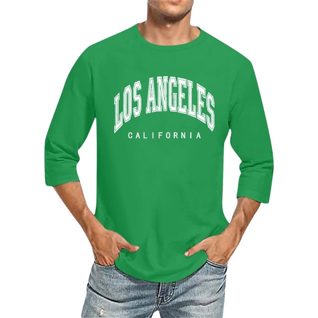 T-Shirts Surdimensionnés pour Hommes Manches 3/4 Lettre Nom de Ville Col Ras du Cou Confortable Couleur Unie Coupe Vert T-Shirts Graphiques pour Hommes Taille g