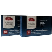 Comfort Release Sensitive Skin Pain-Free Removal Pack of 2, 1 Box of 20 1" X 3" with 1 Box of 10 2" X 4" Bandages