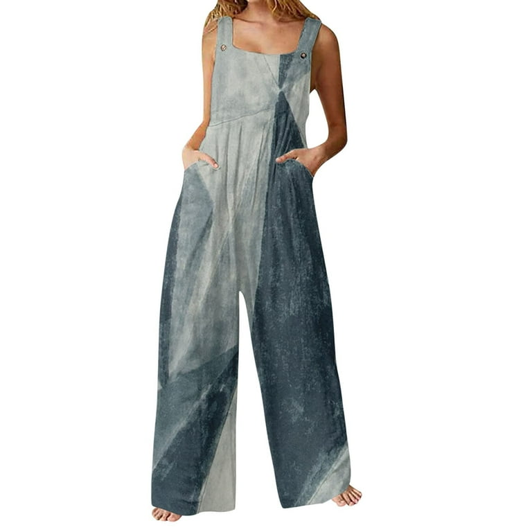 Casual Printing Jumpsuits Summer Pant Fashion Wide Strap Women Leg XL 2023 Button Sling Cold Womens Pocket Jumpsuit Olyvenn Jumpsuit Trendy Deals Gray Suspender Shoulder