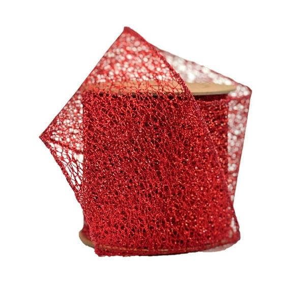 LaRibbons 3" Mesh Wired Ribbon | Red | 10 Yard Roll