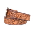thumbnail image 5 of RESISTANCE Premium Western Cowgirl Cowboy Floral Tooled Argentinian Leather Belt With Floral Embossed Silver Buckle, 5 of 9