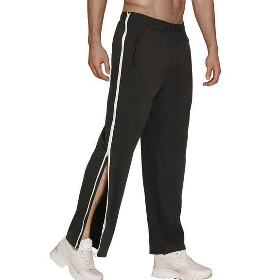 FEOYA Mens Tear Away Pants Zipper Basketball Sports Joggers Train Trousers Cotton Straight Leg Sweatpants Elastic Waist with 2 Pockets for Gym Running Athletic Workout