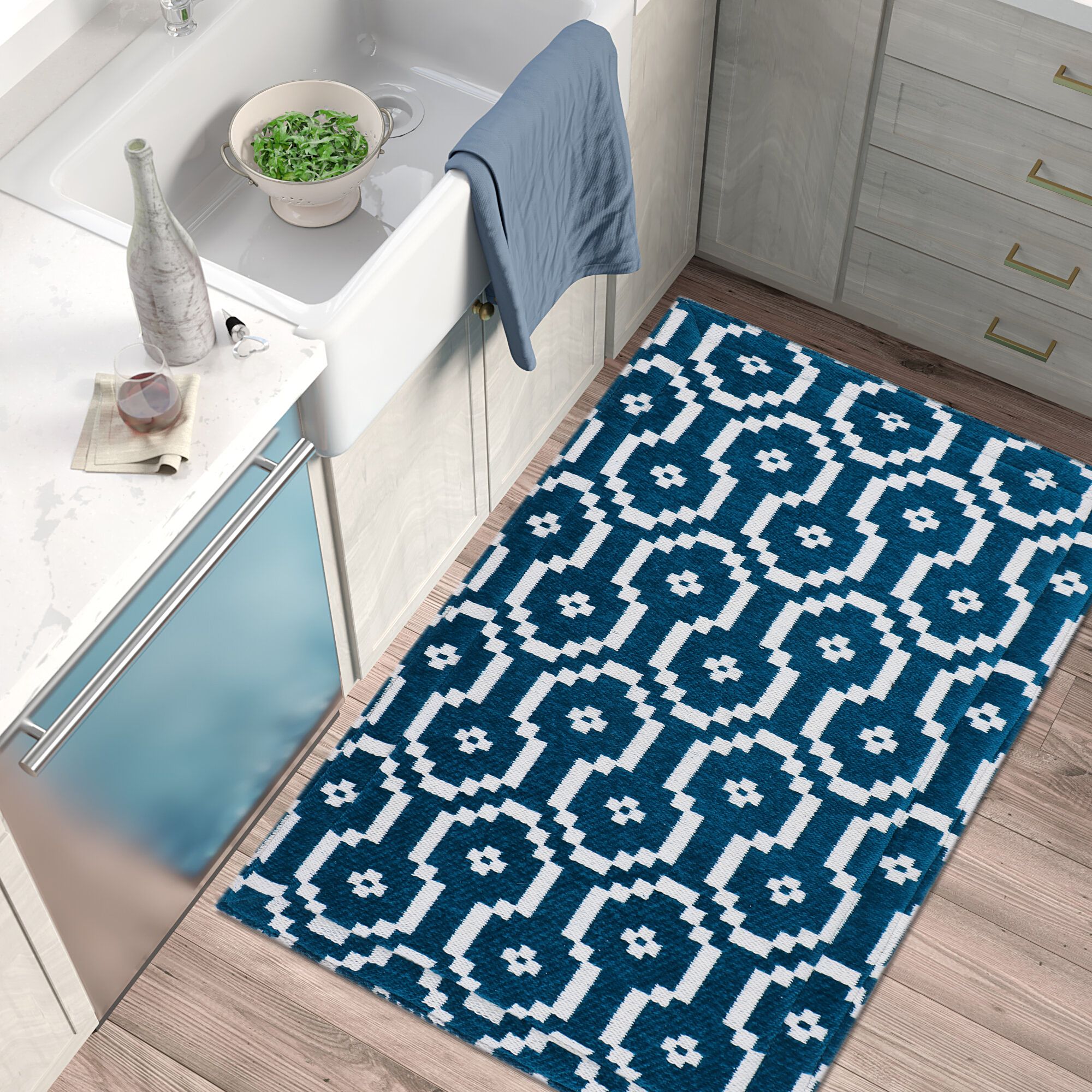 Rugsmith Teal Machine Woven Cypher Anti-Fatigue Kitchen Mat, 20" x 36"