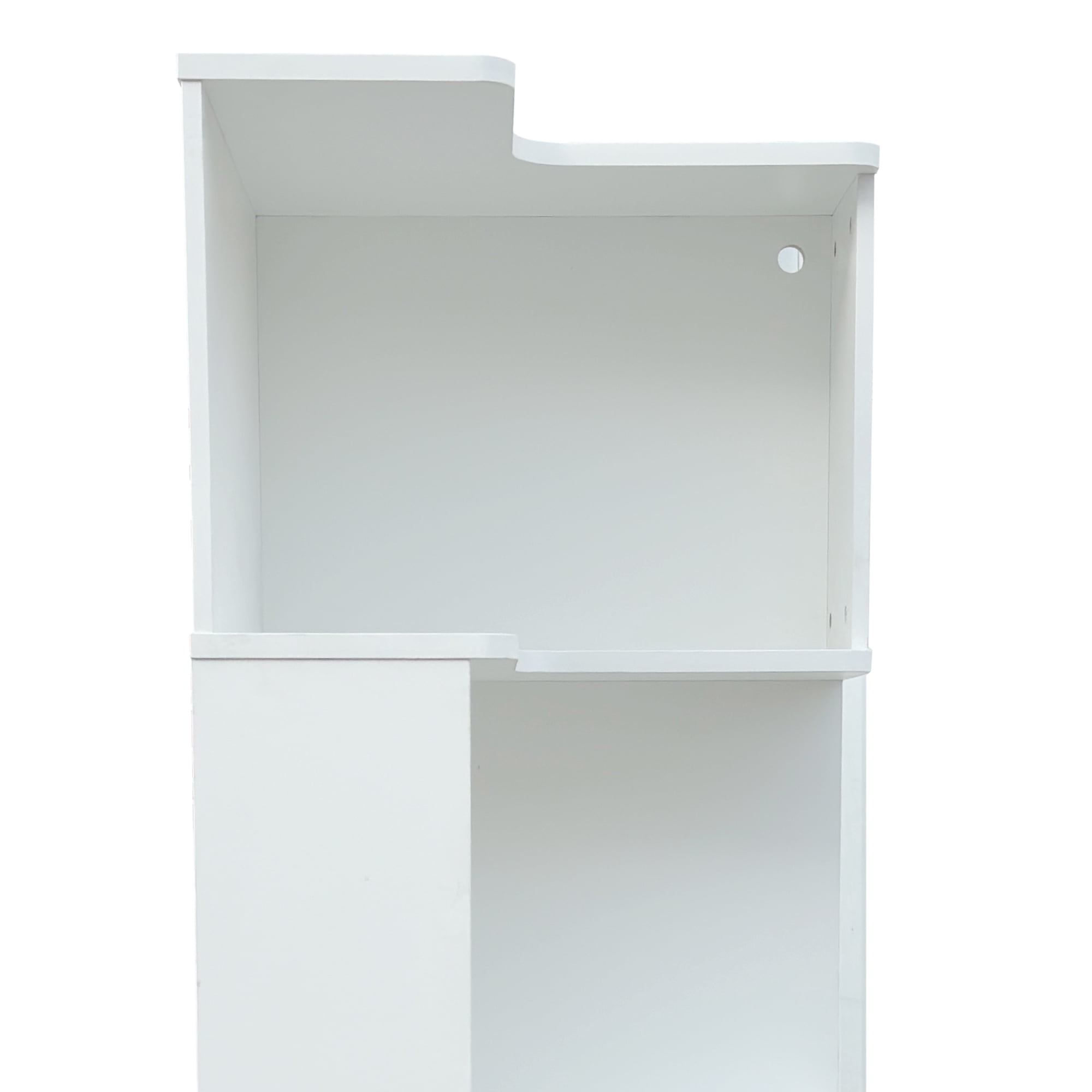 Mintazer 69" Corner Bookshelf with Baffle, 4-Tier Freestanding Storage Shelf with Drawers & LED Lights for Home Office Living Room Bedroom Kitchen, White