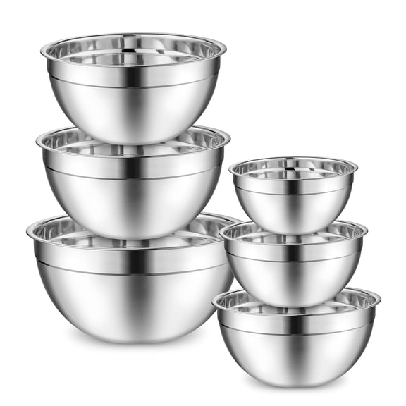 Vesteel 6-Piece Mixing Bowl Set, Stainless Steel Nesting Salad Bowls for Kitchen Mixing Baking Meal Prepping, Size 4.6, 2.6, 2, 1.5, 1QT, Dishwasher Safe