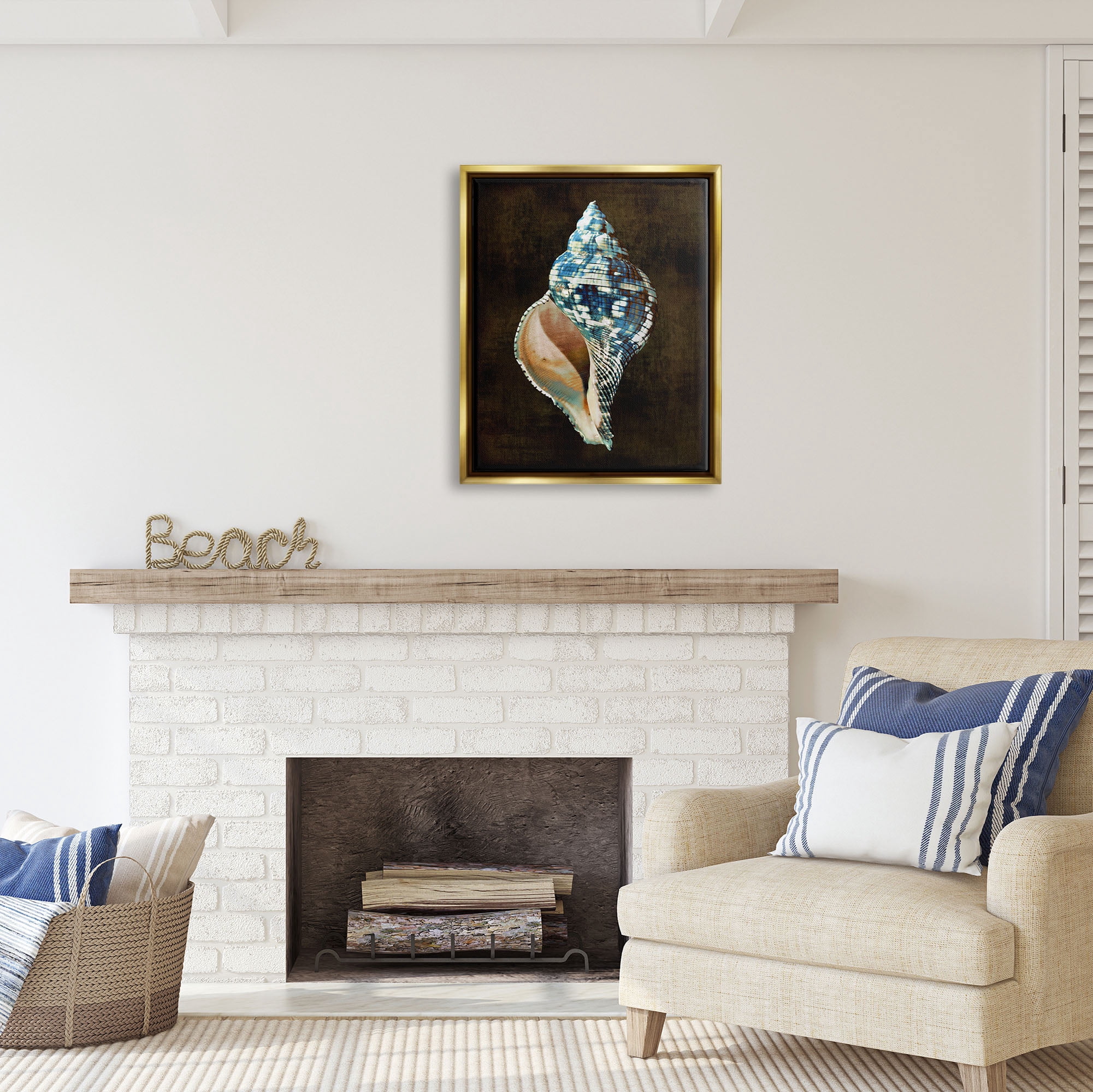 Stupell Industries Modern Conch Shell Nature Painting Gold Floater Framed Art Print Wall Art, 25 x 31
