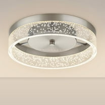 LED Flush Mount Ceiling Light Fixture, 12In Crystal Chandelier with Clear Bubble Acrylic, Modern Ceiling Lighting for Dining Room, Bedroom, Living Room, Kitchen, Brushed Nickel, 4000K Dimmable