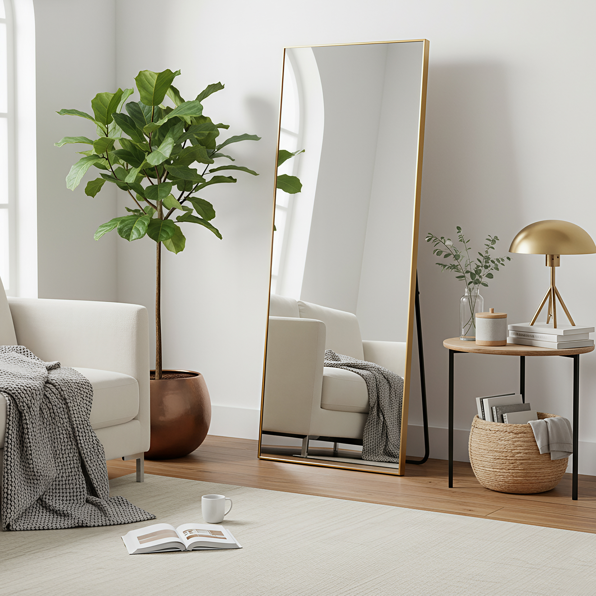 MAYEERTY Gold Right Angle Full Length Mirror, Wall Mount or Freestanding for Bedroom/Living Room, 64" × 21"
