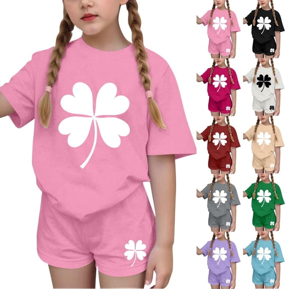 Piuwrlz Kids Short Sets Boys Girls Outfit Set Suummer Crew Neck T-Shirt and Shorts Set Purple Size 8-9 Years