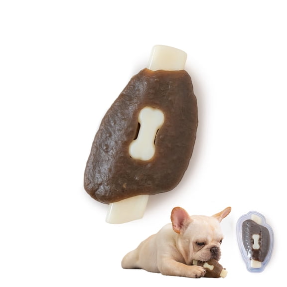 Durable Nylon and Cowhide Dog Chew Toy, Tough Chicken Wing Shaped Teething Toy for Aggressive Chewers, Long Lasting Pet Teeth Cleaning Bone
