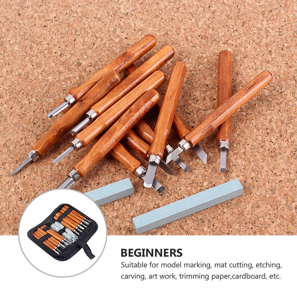 QIFULL Carving Chisel Tool Set with Brown Wooden Handle for Pine Hickory and Poplar Wood