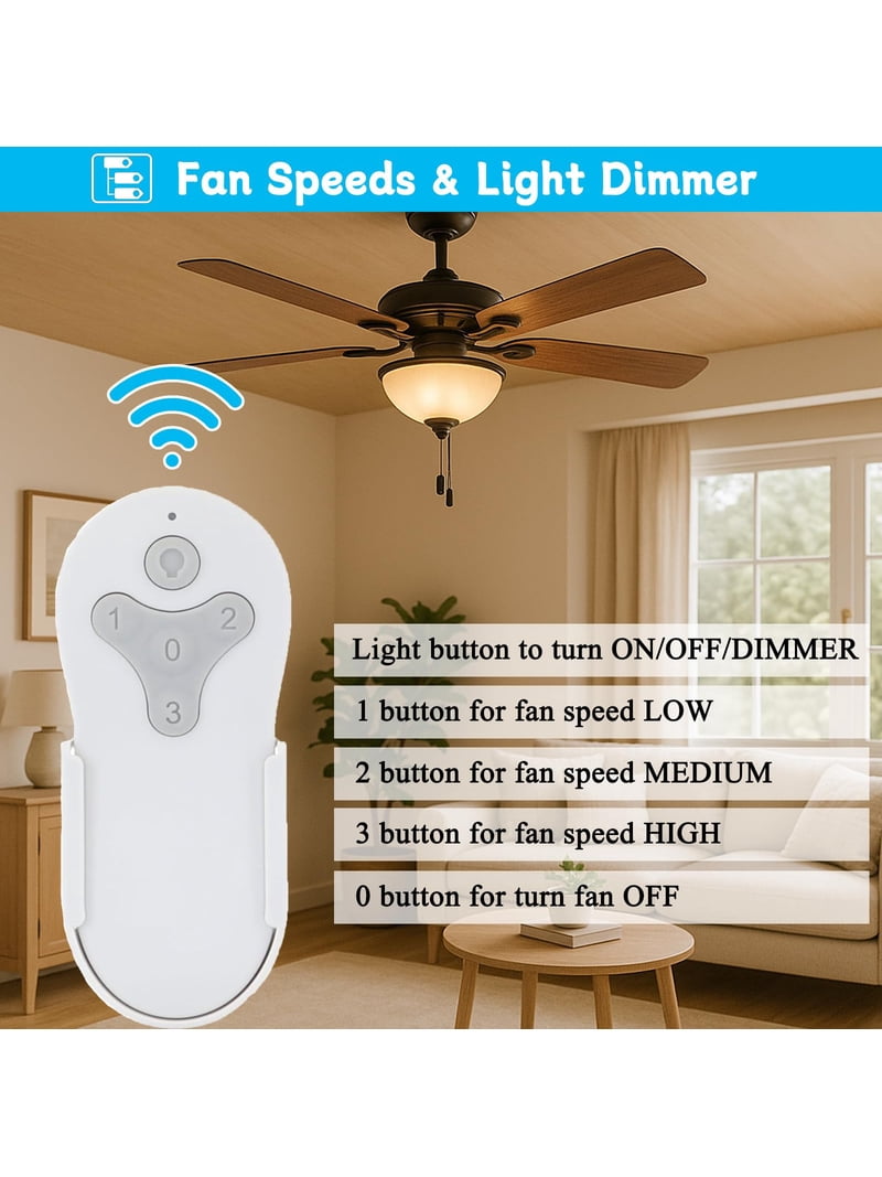 Generic Ceiling Fan Remote Control Replacement – For Harbor Breeze L3HFAN11T, 3-Speed, Light Dimmer, DIP Switch, Wall Mount