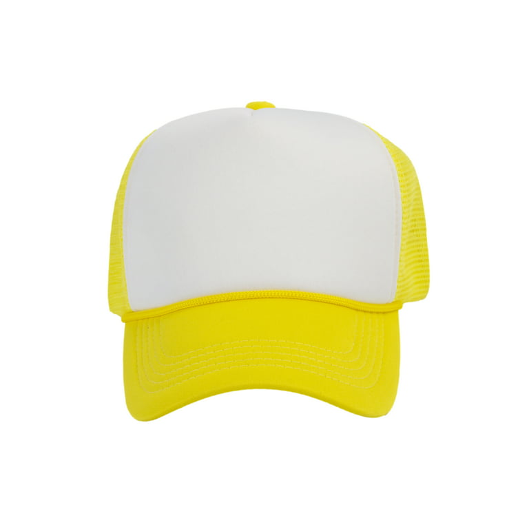 Top Headwear Blank Trucker Hat - Mens Trucker Hats Foam Mesh Snapback  White/Yellow 