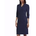thumbnail image 2 of Vestido Midi de Manga 3/4 con Cuello de Pie en V para Mujeres Chic, L Azul Oscuro, 2 of 7