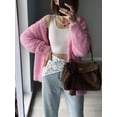 thumbnail image 5 of Fuzzy Cardigan Sweaters for Women V Neck Button Down Soft Knit Sweater Long Sleeve Cardigan Sweater Coat Pink L, 5 of 8