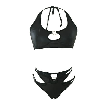 

Lingerie for Women Ladies Hollow Love Three Point Solid Color Split Leather Suit Womens Underwear Set