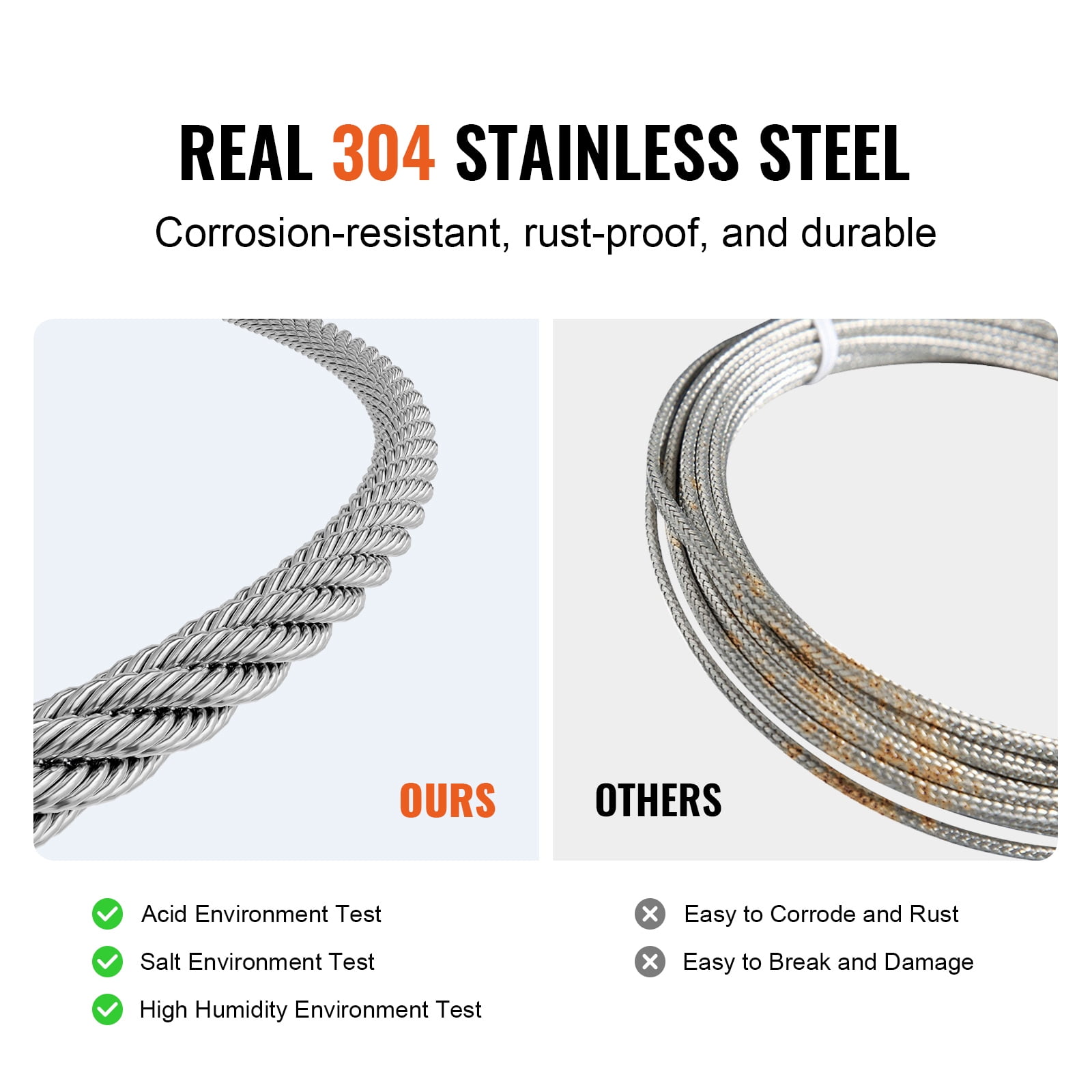 KFFKFF Cable Set, 100 ft of 1/8" 304 Stainless Steel Wire with 124 Components, Capable of Withstanding 1600 lbs Force, Built with 7x7 Strands for Marine Aircraft Quality, Ideal for Outdoor Handrail