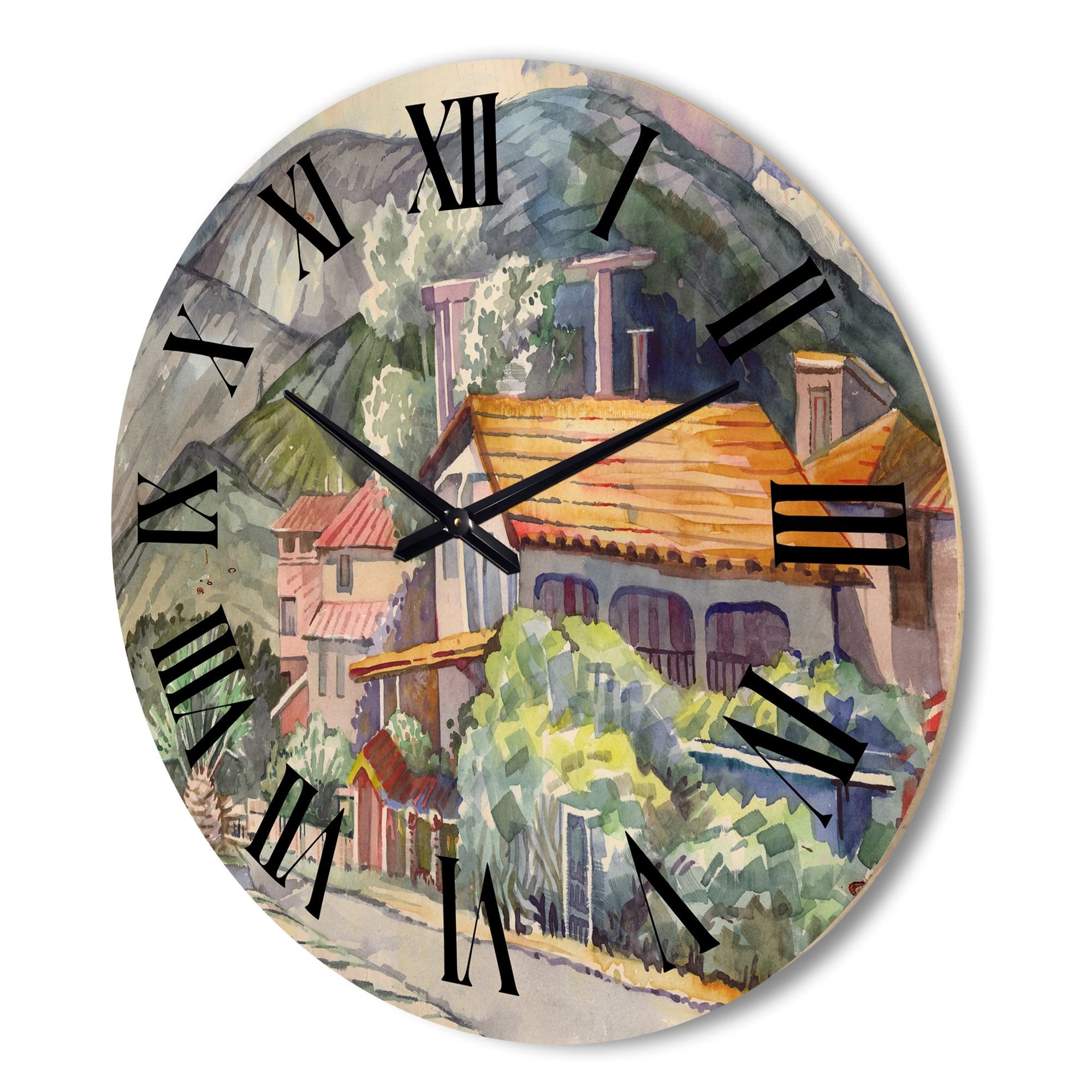 Designart 'Greek Mountains Landscape Off The Coast Of The Aegean Sea ' Traditional Wood Wall Clock