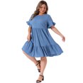 thumbnail image 3 of DARING DIVA Women's Plus Size Ruffle Short Sleeve A Line Midi Casual Dress 4X Gray Blue, 3 of 6