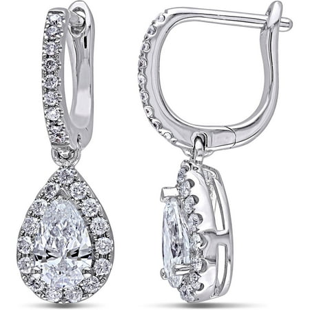 Miabella 1-2/5 Carat T.W. Round- and Pear-Cut Certified Diamond 14kt White Gold Halo Leverback Earrings