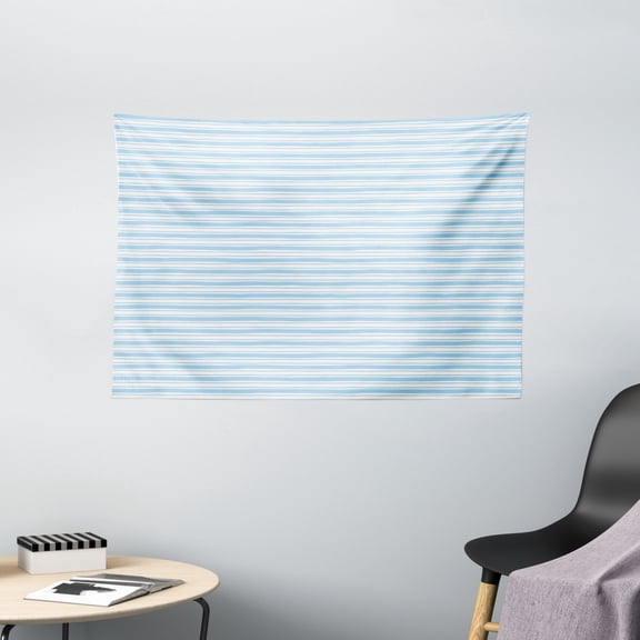 Harbour Stripe Tapestry, Wavy Soft Horizontal Old Fashion Pattern Geometric Lines Artful Image, Wall Hanging for Bedroom Living Room Dorm Decor, 60W X 40L Inches, Light Blue White, by Ambesonne