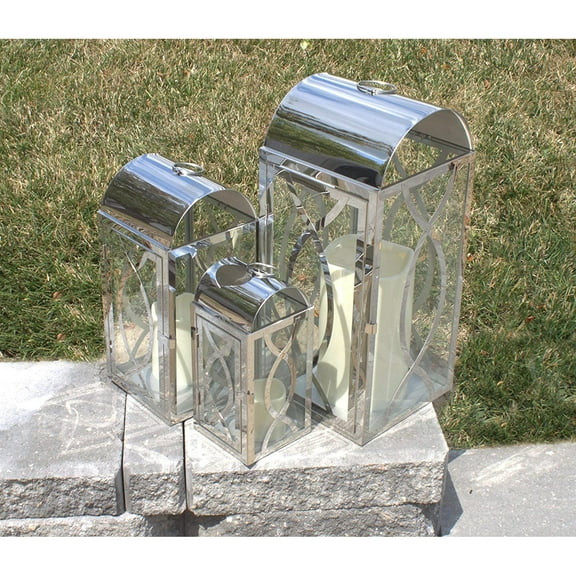 Pebble Lane Living Indoor/Outdoor Decorative Candle Lanterns, Set of 3, Silver
