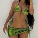 thumbnail image 2 of Conjunto de Bikini de diseño Floral 3D para mujer, traje de baño pequeño con realce, cintura alta, con un hombro descubierto, color negro y rosa, 2024, 2 of 5