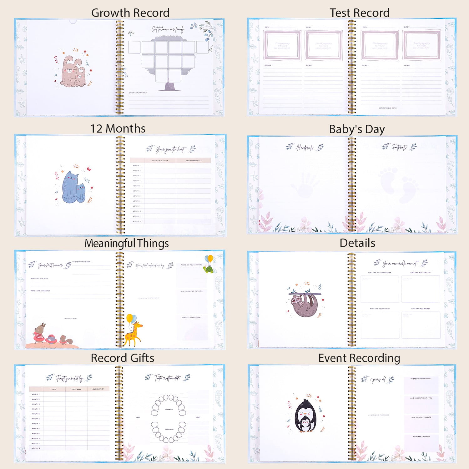 TJT Keepsake Baby Books for Newborn Baby Memory, First 5 Years Baby Memory Book Record Gift, 118 Pages Baby Album, Whale, Blue