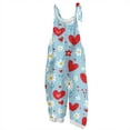 thumbnail image 2 of Valentine's Day Womens Overalls Cute Heart Pattern Printed Wide Leg Rompers Valentine Adjustable Straps Overalls Pants, 2 of 4