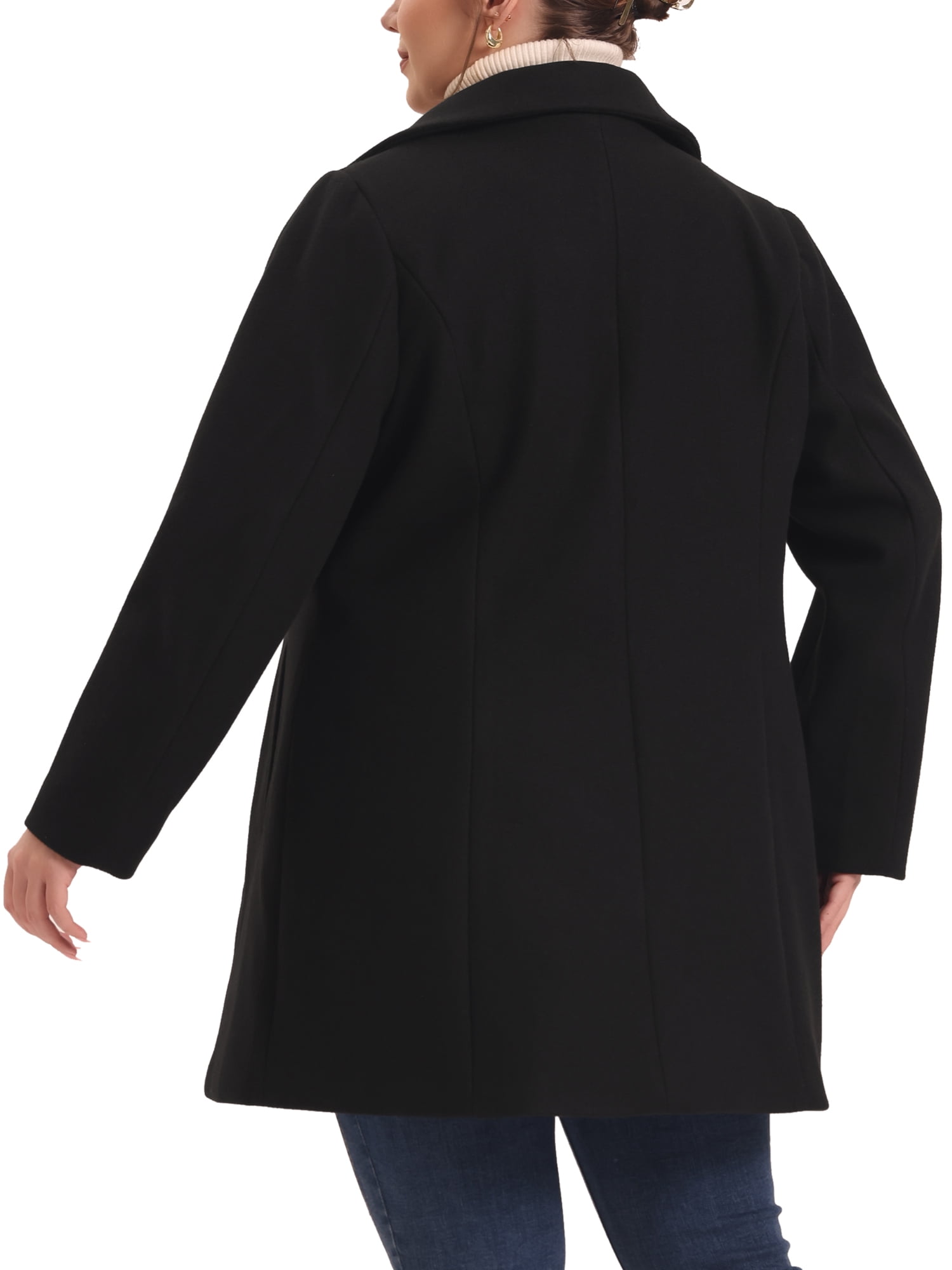 Unique Bargains Women's Plus Peter Pan Collar Double Breasted Winter Long Outerwear Coats 1X Black