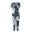 thumbnail image 1 of Gibobby Pijamas mujer calientitas verano cuello redondo manga corta cintura elástica pantalones elásticos deportes Tie Dye Homewear Set(Gris,G), 1 of 4
