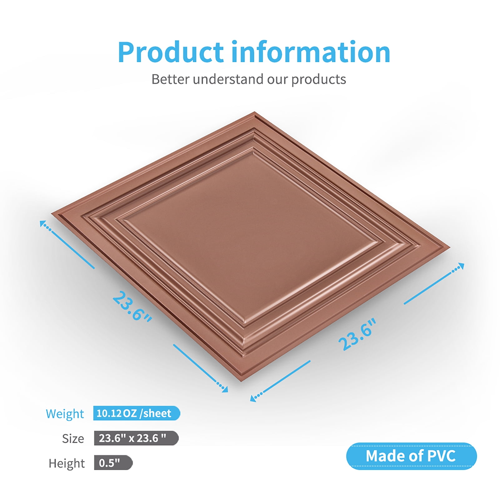 Art3d PVC Ceiling Tiles, 2'x2' Plastic Sheet in Copper (12-Pack)
