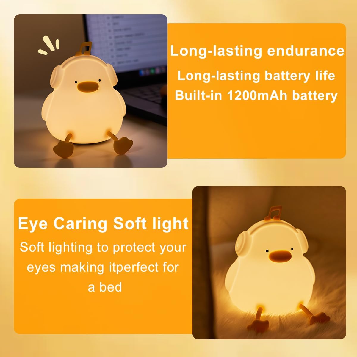 CATPAN Duck Night Light, Squishy Silicone Nightlight for Baby Nursery with 30 Minutes Timer, Cute Duck Lamp Rechargeable Bedside Lamp with Touch Control for Kids Boys Girls Bedrooms, Living Room