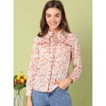 thumbnail image 2 of Allegra K Blusa Manga Larga Estampado Floral Con Volantes Cuello De Corbata Para Mujer Blanco S, 2 of 6