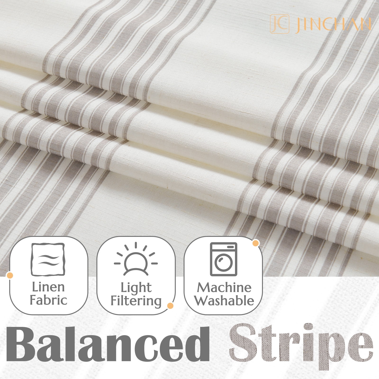 Curtainking Striped Linen Curtains 63 Inch Gray Farmhouse Rustic Curtains for Living Room Semi Sheer Back Tab Light Filtering Coastal Drapes for Bedroom Window Curtain 2 Panels