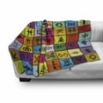 thumbnail image 3 of Prehistoric Soft Flannel Fleece Throw Blanket, Elements Collage in Colorful Squares Aboriginal Symbolic, Cozy Plush for Indoor and Outdoor Use, 60" x 80", Multicolor, by Ambesonne, 3 of 6