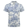 thumbnail image 4 of Blue Toile De Jouy Men Zipper T-shirt Summer Casual Short Sleeve T-shirt Top, 4 of 7