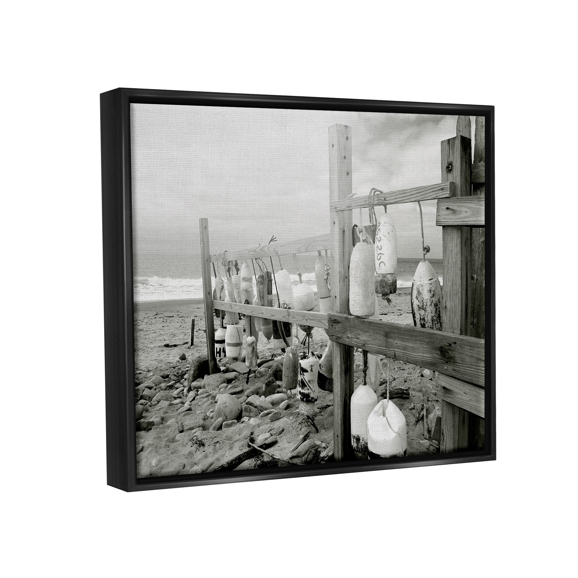 Stupell Industries Nautical Buoys Landscape Landscape Photography Black Floater Framed Canvas Art Print Wall Art, 31 x 25