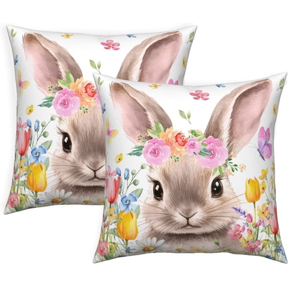 Pbobriich Spring Easter Throw Pillow Cover Set of 2,Cute Bunny Holiday Cushion Case Decoration for Sofa Couch,20x20 Inch