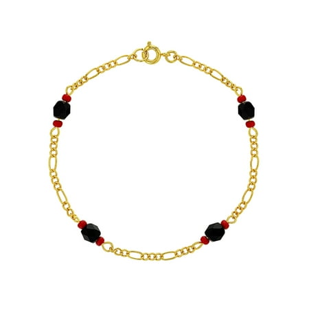 Gold Plated Simulated Azabache Evil Eye Amulet Protection Bracelet for Women 8"