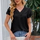thumbnail image 3 of Camisa plisada de manga corta para mujer, blusa de manga corta con volantes y cuello en V para mujer Camisa de manga corta con cuello en V para mujer Uso conveniente, 3 of 6