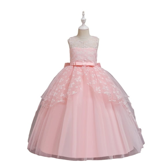 XBASW Kids Toddler Flowers Bowknot Princess Dresses Flower Girl Lace Tutu Dress Birthday Party Wedding Gown 5-12T