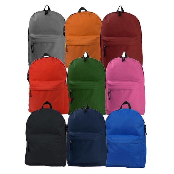 K-Cliffs Case 36pc Classic 18" Student Bookbag, Casual Daypack w/Curved Shoulder Straps 9 Assorted Colors, 100% Polyester