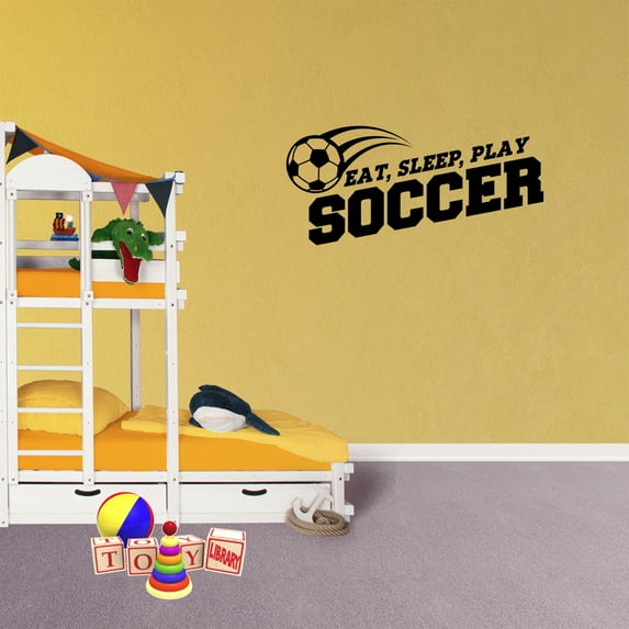 Empresal Eat Sleep Play Soccer Boy Lettering Vinyl Decor Sticker Room Sports Black 28"Hx13"W JP890