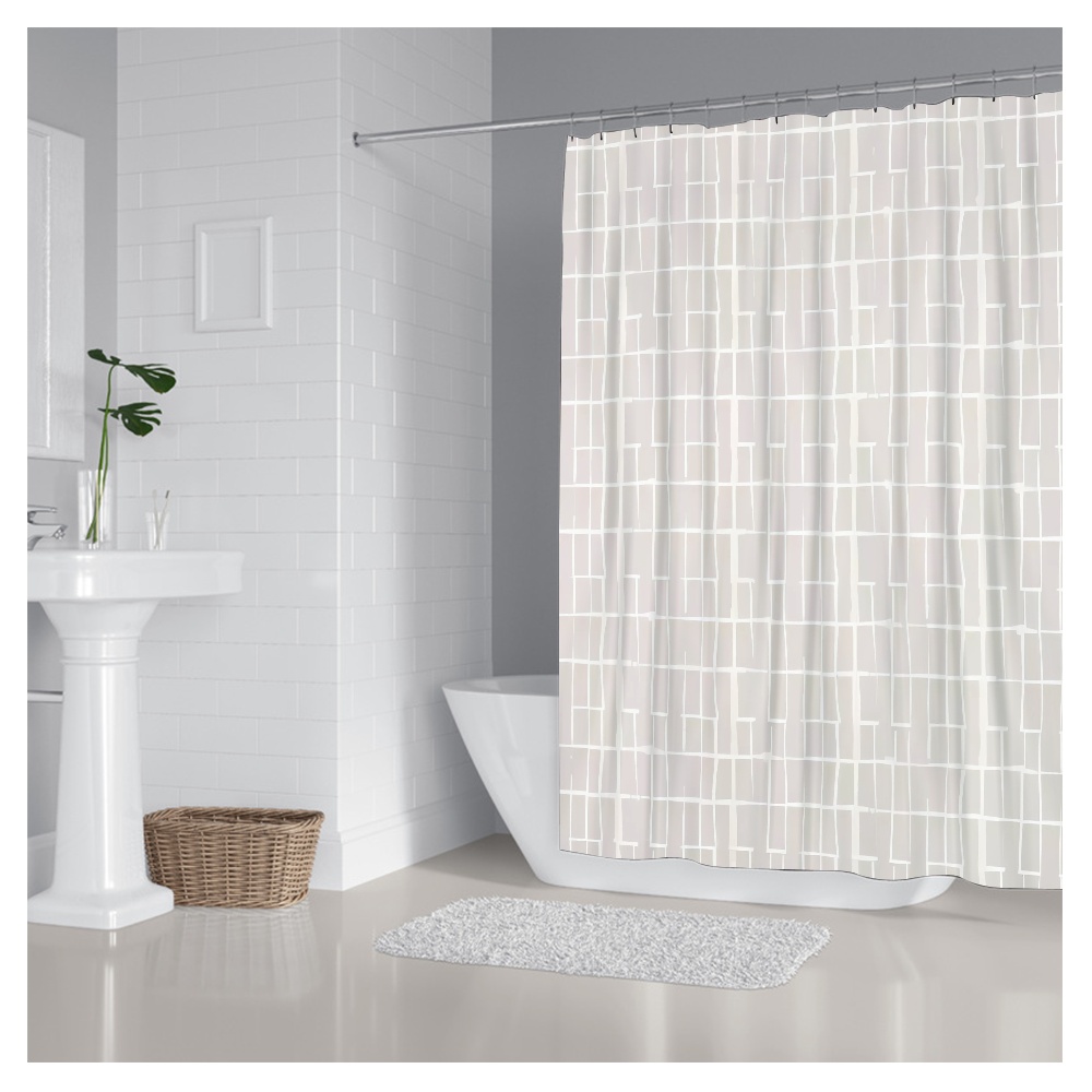 FABOTD Shower Curtain Boho Shower Curtain Minimal Grid Pattern Shower