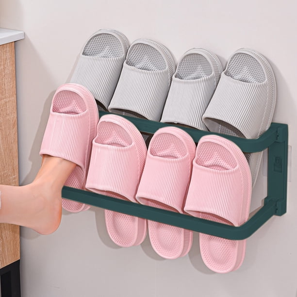 CaiYueKe Wall Mounted Shoe Rack, Bathroom Slipper Organizer, Punch Free Adhesive Storage Holder, Toilet Slippers Rack, Space Saving Wall Mount Shoe Shelf, Plastic Shoe Rack for Home