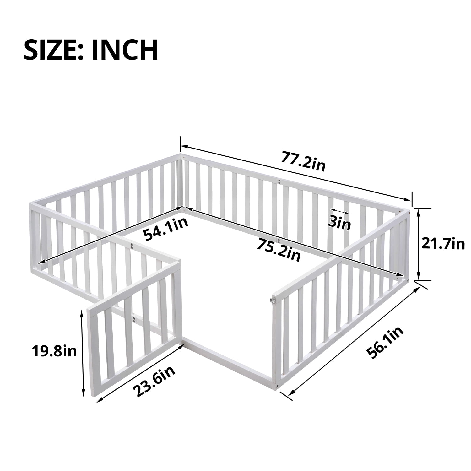 ARCTICSCORPION Kids Floor Bed with Fence and Door 21.6” Standard Frame, Full Size