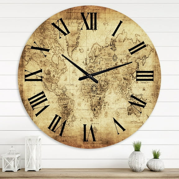 Designart 'Ancient Map Of The World Iv' Vintage Wall Clock