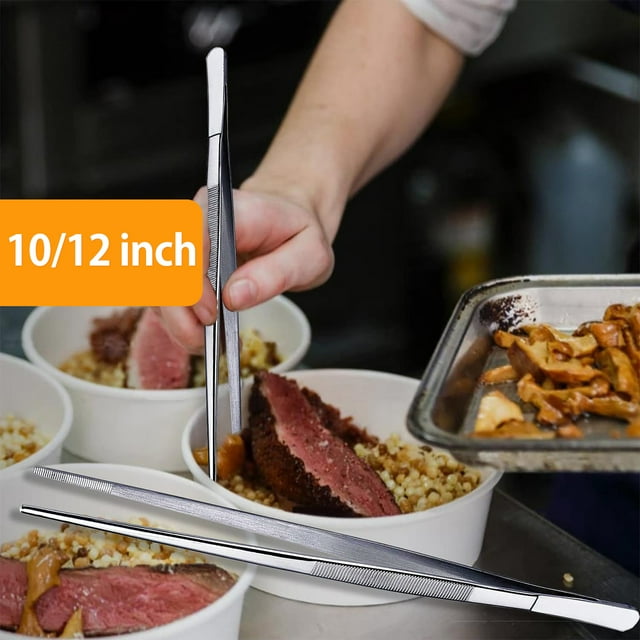 Pinzas De Cocina Pinzas Rectas De Acero Inoxidable De 10/12 Pulgadas Pinzas De Precisión Fina Para Alimentos Pinzas Antideslizantes Ergonómicas Gadget De Cocina Para Asar A La Parrilla Asar Ladrar Rep Muyoka Hogar