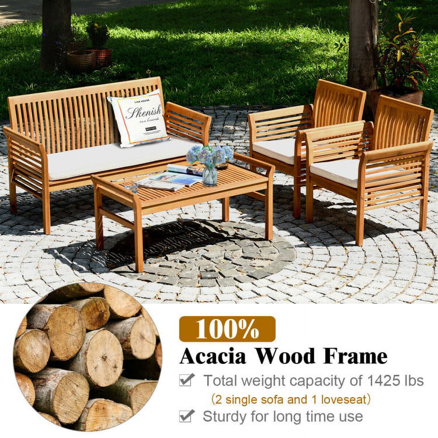 Aimee Lii 4 Pieces Outdoor Acacia Wood Sofa Furniture Set, Wooden Patio Furniture Set Aimee Lii 4 Pieces Outdoor Acacia Wood Sofa Furniture Set, Wooden Patio Furniture Set